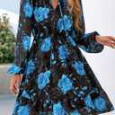 PRETTYGARDEN Women's Fall Boho Dresses 2026 Floral Long Sleeve V Neck Mini Flowy Wedding Guest Dress Trendy Vacation Outfits (Black, S)