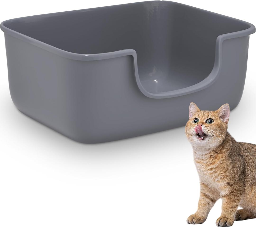 Large Cat Litter Box with High Sides, Open Kitty Litter Boxes Anti-Splashing for Indoor Cat Low Entry Cat Litter Pan for Small and Elderly Cats, Tool-Free Assembly (19.7 * 15.76 * 8.67 Grey)