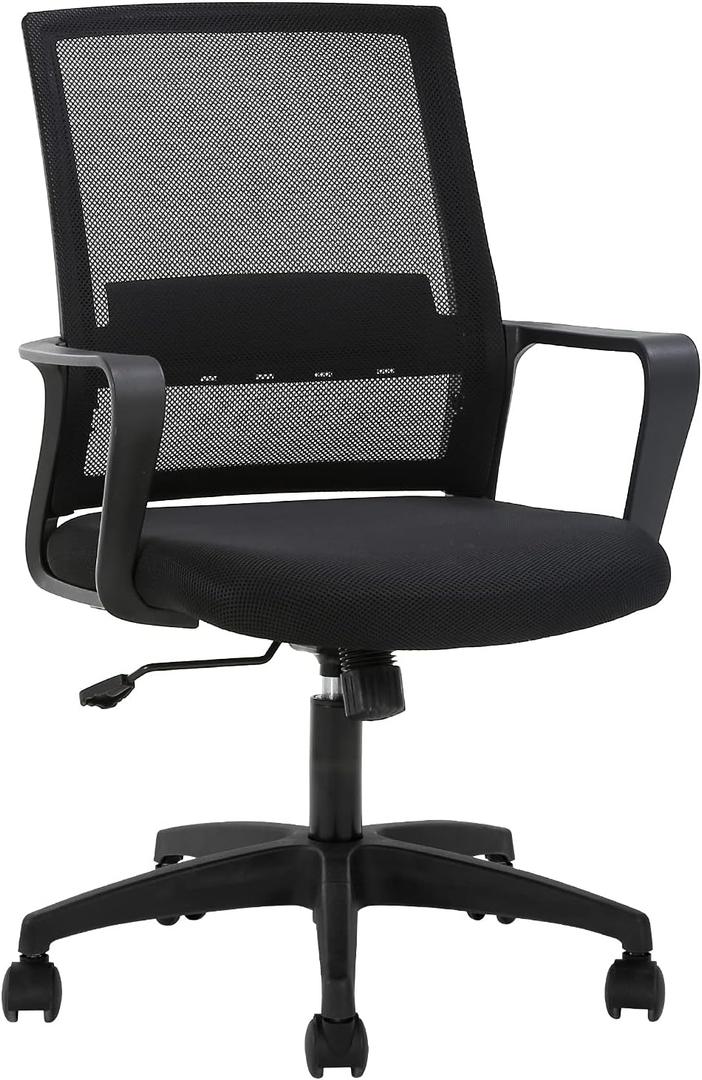 FDW Office Chair Ergonomic Desk Chair Mid-Back Mesh Computer Chair Lumbar Support Comfortable Executive Adjustable Rolling Swivel Task Chair with Armrests, Black