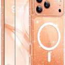 BERFY for iPhone 17 Pro Case for Women, Compatible with MagSafe, Clear Glitter Shockproof Protective Case, Anti-Yellowing, with Screen Protector & 3 Diamond Camera Lens Covers 6.3", Sparkle Clear