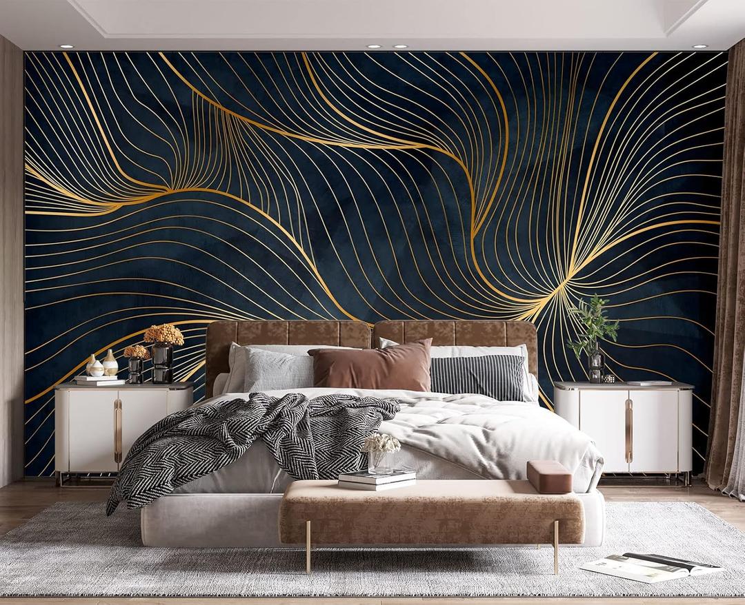 Simple Golden Lines Wall Mural Wallpaper for Bedroom 103" x 69" (No.44) Simple Golden Lines Wall Mural Wallpaper for Bedroom 103" x 69" (No.44)