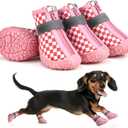 Small Dog Shoes, Waterproof Puppy Boots & Paw Protectors for Winter Snow, Summer Hot Pavement, Dog Booties with Anti-Slip Rubber Soles for Hardwood Floors Red & White Size 5