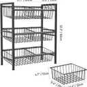 Hastatii Kitchen Storage Basket Shelf, Snack Basket Shelf, 3 Tier Fruit Vegetable Basket Stand, Metal Pantry Storage with 6 Stackable Wire Baskets, Black