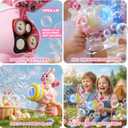 Bunny Bubble Gun Machine for Girl Easter Basket Stuffer, 360 Leak-Proof LED & 10,000+ BPM, Includes Surprise Stickers, Outdoor Birthday for Toddlers Ages 3-6