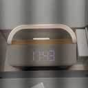 COLSUR Bluetooth Speaker Alarm Clock with Wireless Charger, FM Radio, Adjustable LED Night Light, 6 in 1 Bedroom Portable Speaker 2500mAh, Phone Stand for Bedside, Home, Office, Gift (Wood) (Beige)