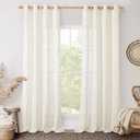 LAMIT Cream Linen Sheer Curtains 84 inch for Living Room, Linen Textured Light Filtering Drapes Bronze Grommet Boho Panels for Farmhouse/Living Room, 2 Panels, 52 x 84 Inch