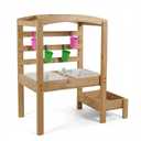 VYOMAMA Kids 3 in 1 Kids Wooden Sensory Table, Wood Sand and Water Table for Toddlers, Outdoor Wooden Toy Play Water Table Set for Boys and Girls (Natural)
