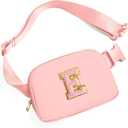 Gitus Belt Bag Fanny Pack Crossbody Bags with Initial Letter Patch Cute Stuff Birthday Gifts for Teenager Girls Trendy Preppy Stuff for Teen Girls Cool Stuff for Teens (Light Pink-E)