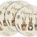 Artoid Mode Carrots Rabbit Bunny Happy Easter Round Placemats Set of 4, 15 Inch Spring Round Table Mats for Dining Decoration (Beige)