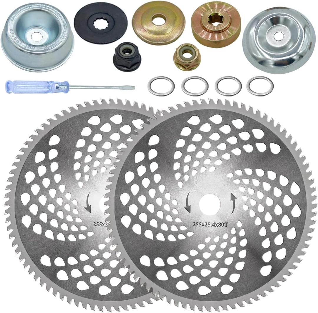 10" x 80 Teeth Carbide Tip Brush Cutter Blades Weed Trimmer Blade Head with Adapter Kit for Weed Eaters, for Husqvarna, Stihl Brush Cutter, String Trimmer, Lawn Mower(2 Pack)