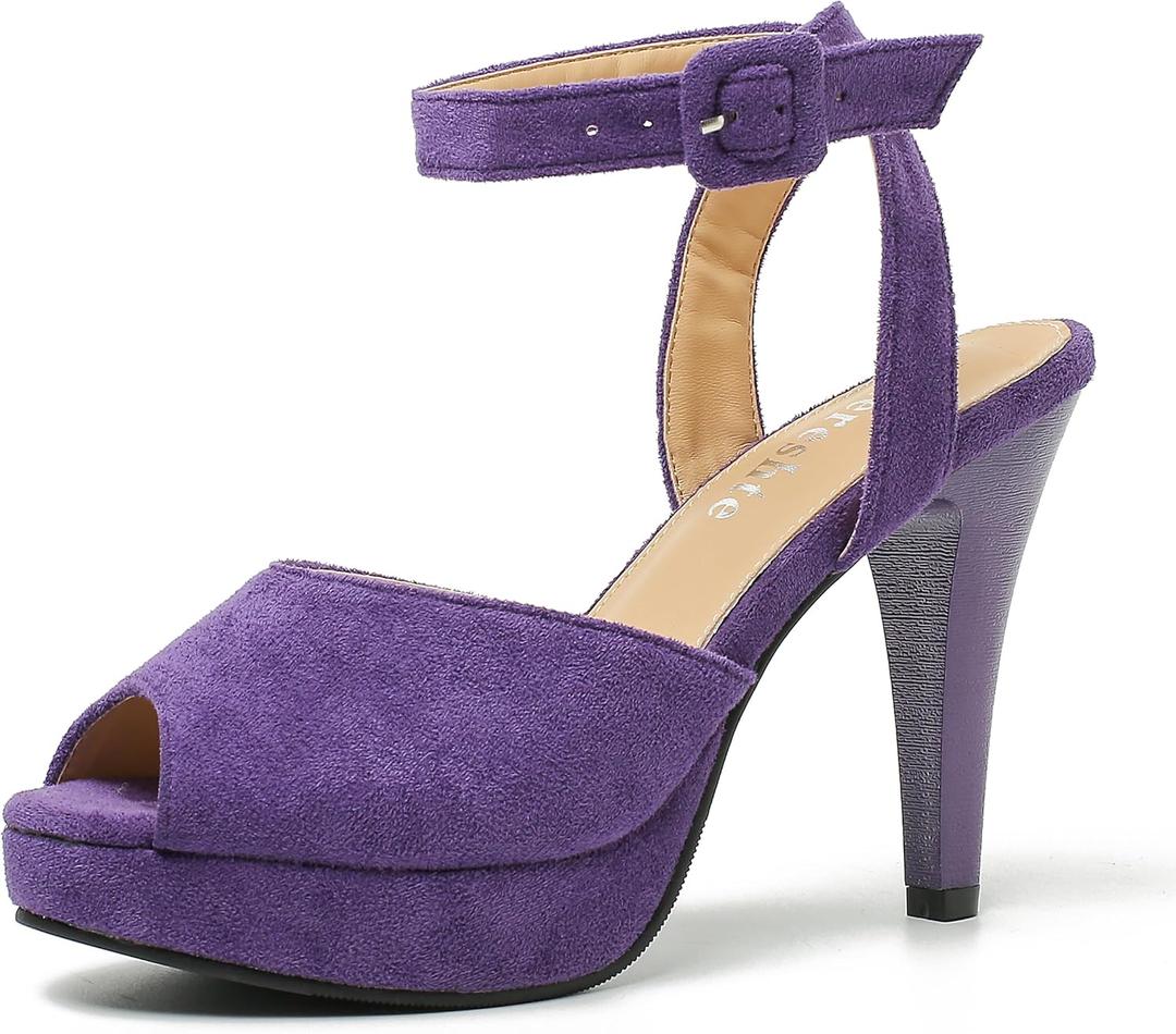 fereshte Women's Platform High Heel Sandals, Ankle Strap, Peep Toe, Slingback Dress Shoes, 40