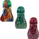 Assorted Paisley Bandana Doo rag Cap Headwraps Men's Women's Silk Durag with Long Tail and Wide Straps for 360 Waves