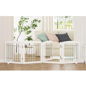 PAWLAND Freestanding Dog gate with Walk Through Door, Dog Gates for Doorways, The House, Stairs, 80" Wide Pet Puppy Safety Fence with Support Feet, 4 Panels, White