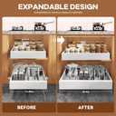 Seinloes 4Pack Expandable Pull Out Cabinet Organizer 21"Deep with Raising Pad for Framed Cabinets,Slide Out Drawers with 4pcs Divider Racks,Roll Out Shelves Adhesive,Adjustable Width 12.05"-20.4"White