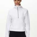 THE GYM PEOPLE Womens' Half Zip Pullover Fleece Stand Collar Crop Sweatshirt with Pockets Thumb Hole (White, S)