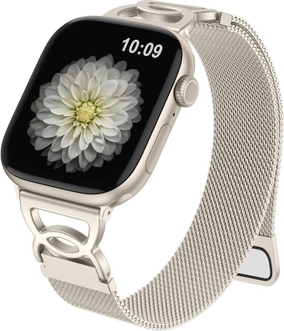 Adorve Slim Milanese loop Compatible with Apple Watch Bands 40mm 41mm 38mm 42mm Women, Thin Stainless Steel Mesh Loop Magnetic Wristbands for iWatch SE3 Series 11 10 9 8 7 6 5 4 3