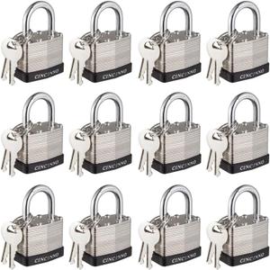 40mm Keyed Alike Nickel Plated Laminated Steel Padlock, 1-9/16" Wide Body 1-inch  Short Shackle Padlocks with Keys Pack of 12