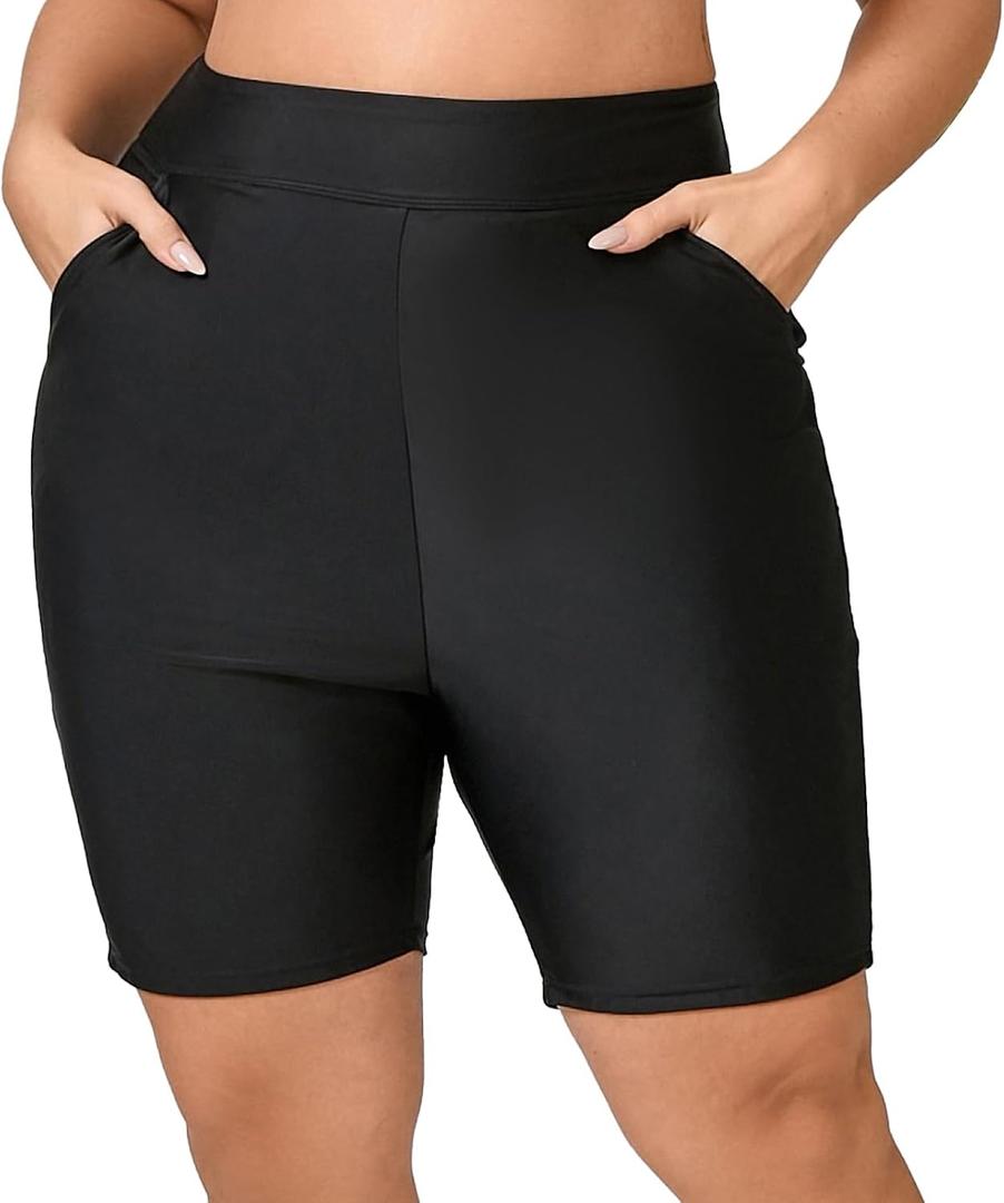 Halcurt Women's 5" High Waisted Swim Board Shorts (Available in Plus) Bikini Swimsuit Bottoms Modest Boyshorts