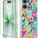 for iPhone 17 Case,[3 in 1] with Screen Protector & Camera Lens Protector, Flower Pattern Design,Clear Soft Shockproof Slim Floral Phone Cover for Women Girls 2025 6.3"(Colorful Blooming)