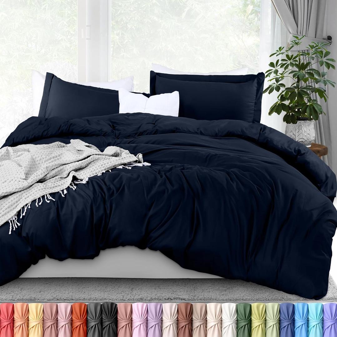 Utopia Bedding Duvet Cover Full Size - 3 Piece with Zipper Closure - 1 Comforter Cover 80X90 Inches & 2 Pillow Shams 20X26 Inches (Navy) Comforter Not Included