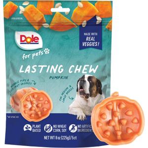 Dole for Pets Freshly Fetched Lasting Chew, Pumpkin Flavor Dog Treats, 8oz, 5ct | Flavored with Real Veggies, No Wheat, Corn, Soy, Artificial Flavors, Colors, Preservatives, or Animal Products (8 Ounce (Pack of 2))