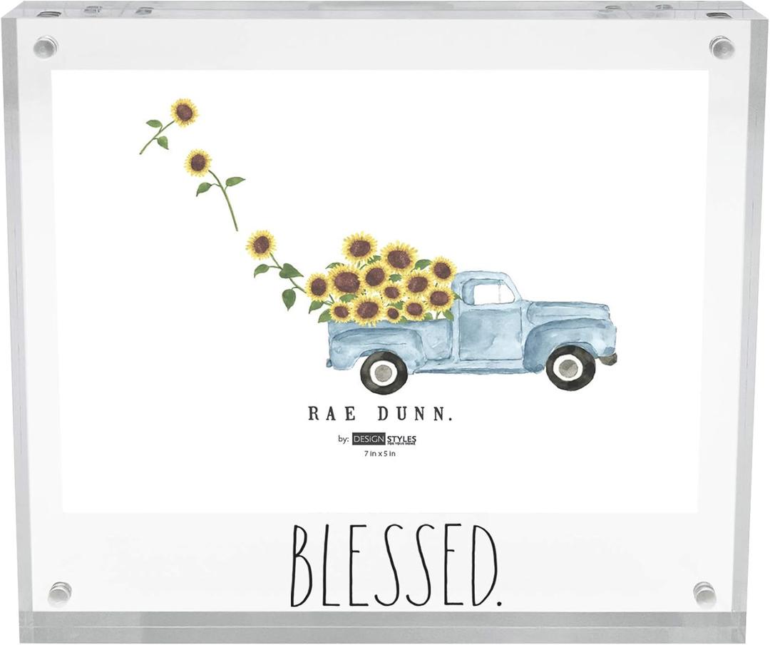 Rae Dunn Acrylic Frame - 5 x 7 Clear Acrylic Picture Frame - Free Standing Acrylic Photo Frame Display for Home, Office, Desk, Table - Modern Decor with Cute Sayings - Gift for Mom, Best Friend