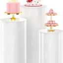Wokceer Cylinder Pedestal Stands for Party White 3Pcs Large Round Cylinder Tables for Parties Pedestal Display Plinth Pillars for Wedding Birthday Party Art Decor 15.7*35.4"(L)