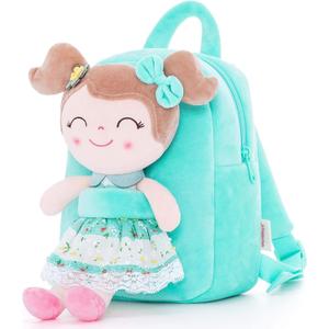 Gloveleya Kids Backpacks Girls Backpack Plush Bags with Soft Baby Doll Green 9"