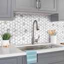 Metal Tile Backsplash with RetroLook - (Hexagon White Marble Mixed Silver 5pc/Pack) Metallic Peel and Stick, Luxury Wall Remodelling in Affordable Price, Ideal for Kitchen, Bathroom, Stairway