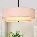 Black Modern Chandelier 18'' Linen Drum Chandeliers with Fabric Lampshade Pendant Light Fixture 3-Light Farmhouse Chandeliers for Dining Room Bedroom Kitchen Hallway Foyer, 18" 2-Layer