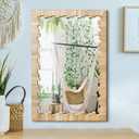 Boho Wall Mirror with Wood Frame, 30"x20" Faux Rattan Decorative Vanity Mirror for Bathroom, Living Room, Bedroom, Entryway(Rectangle) (Natural)