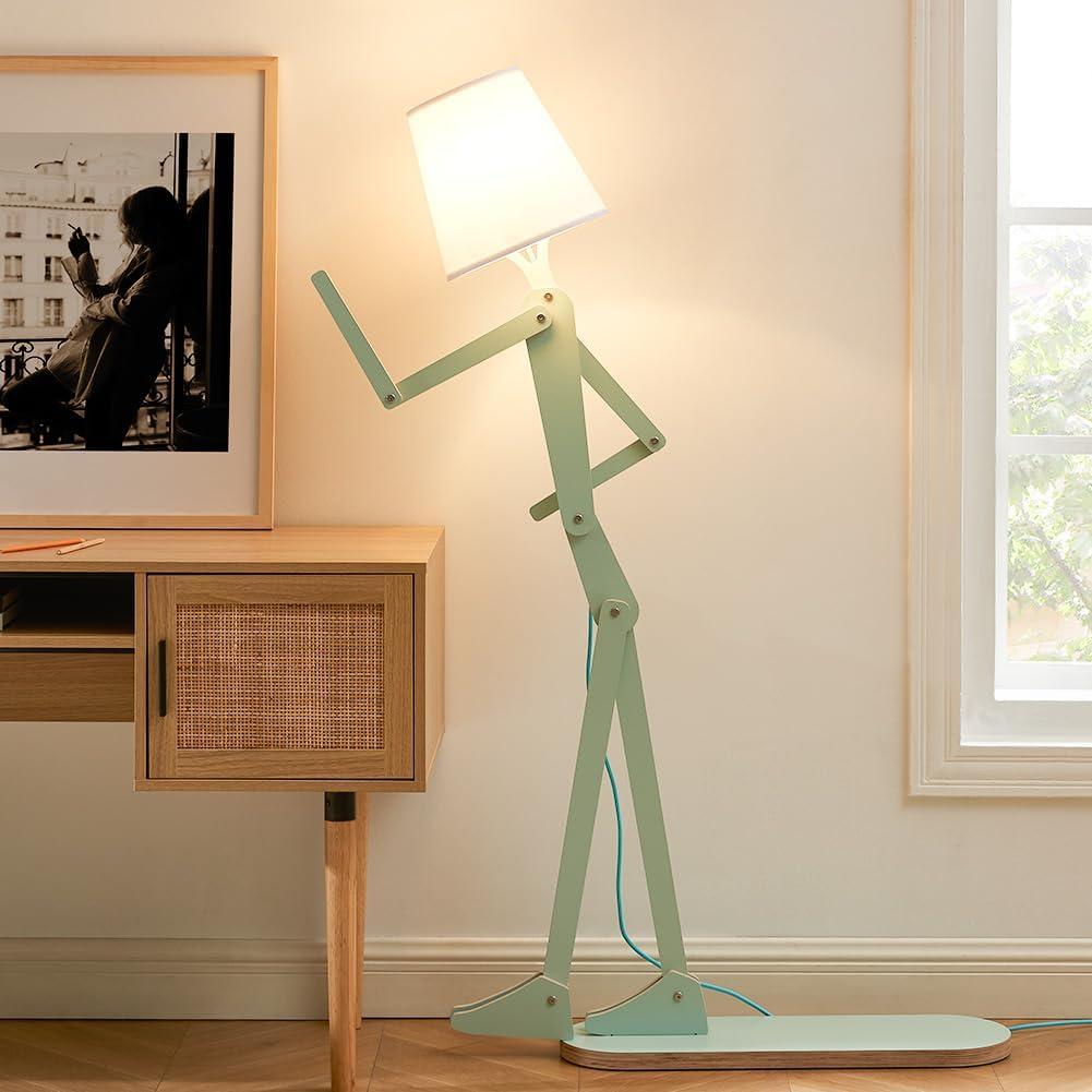 Unique Mini Wood Floor Lamp for Living Room Bedroom Office Farmhouse - Cute Corner Decorative Reading Standing Light Creative Swing Arm Arc Design Gift for Kids Room (Green Mini)
