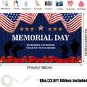 Memorial Day Banner 6x4FT Patriotic Backdrop with Ribbon, Polyester Memorial Day Decorations Banner with 4 Brass Grommets for Remember and Honor Party Photography Indoor Outdoor Decor