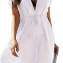 Avidlove Swimsuit Cover Ups for Women Beach Chiffon Swimwear Coverup Sheer Sexy V-Neck Beachwear (Large, White)