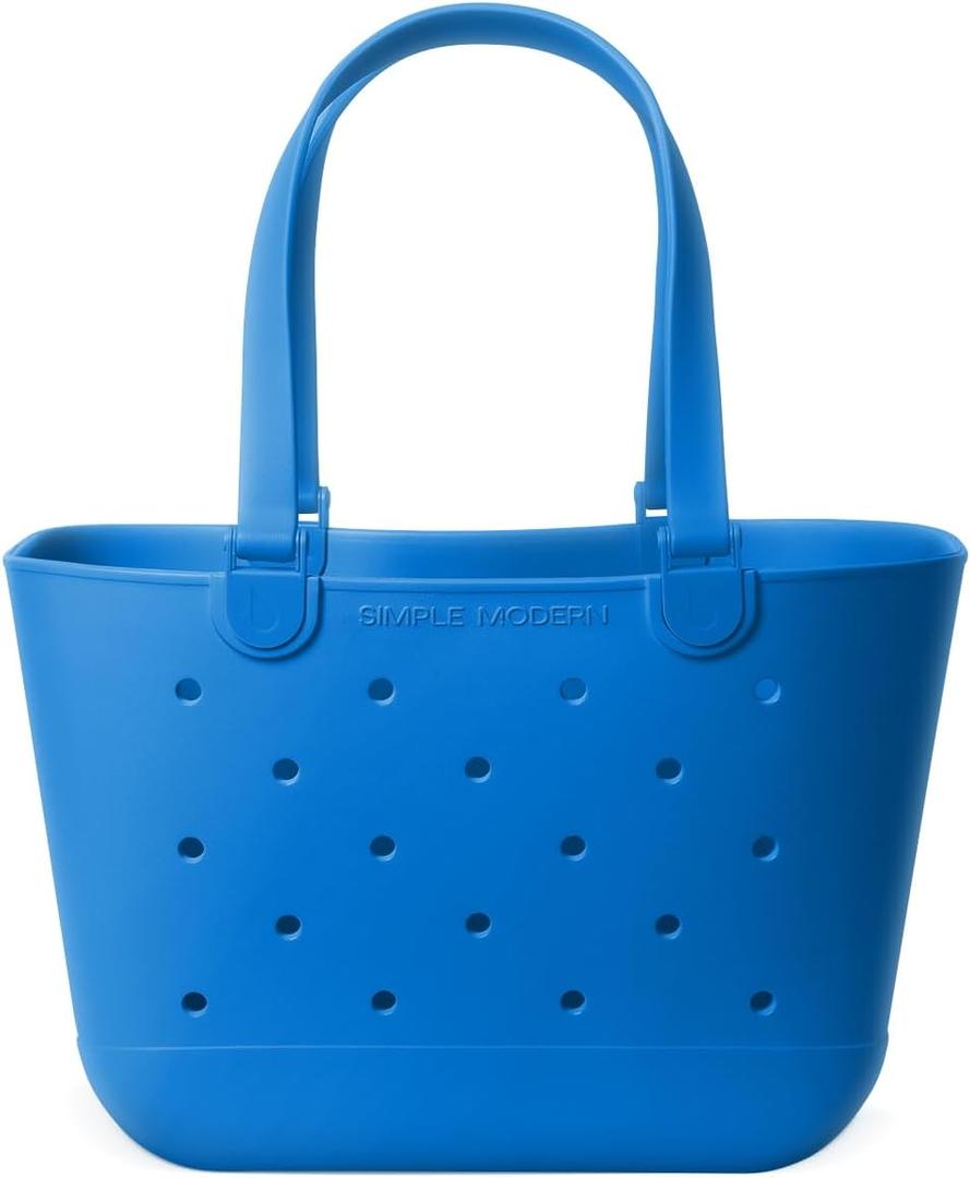 Simple Modern Large Beach Bag | Waterproof Getaway Rubber Tote with Zipper Pocket for Travel, Pool, Boat, Groceries, Sports | Supersonic Blue