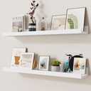 Heimlove Picture Ledge Shelf,24 inch Long Floating Shelves for Wall Set of 2,White Picture Shelf with Lip for Wall Decor,Living Room,Bedroom,Bookshelf,Nursery,Perfume