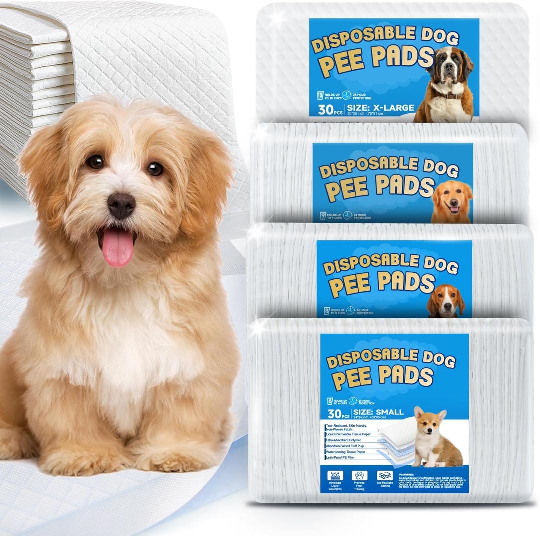 Wee Wee Pads for Dogs, Premium Puppy Pads with 6-Layer Leak-Proof Design, Disposable and Safe Dog Pee Pads, X-Large (30x36, Holds 10 Cups), 30 Count