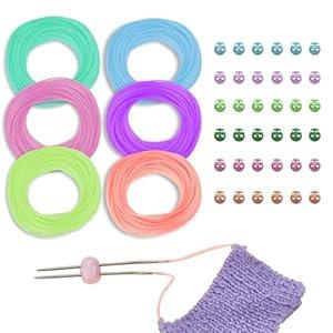GeryVtee Cord Lock Kit Knitting Stitches Holder Barber Cord Stitch Markers Knit Stiches Keeper 12 Pcs Silicone Stitch Holders & 4 Rolls Round Barber Cords for Knitting Projects