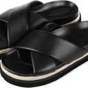 Platform Sandals for Women 2025 Raffia Espadrilles Slides Slip On Open Toe Summer Sandals with Criss Cross Decor (Black, 39)