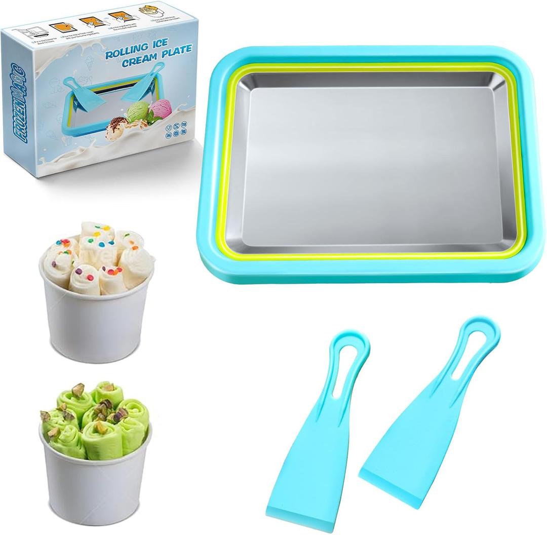 Mini Rolled Ice Cream Maker, Frozen Yogurt Rolls Tray, Instant Cold Plate Ice Cream Maker, Homemade DIY Smoothies, Ideal for Family Activities, Lake Blue