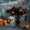 12 Pcs Halloween Decorations Artificial Flowers with Pumpkins, Maple Leaf Floral Stems Black Eucalyptus Halloween Centerpiece for Tables Vase Fillers Gothic Party Ornaments and Picks