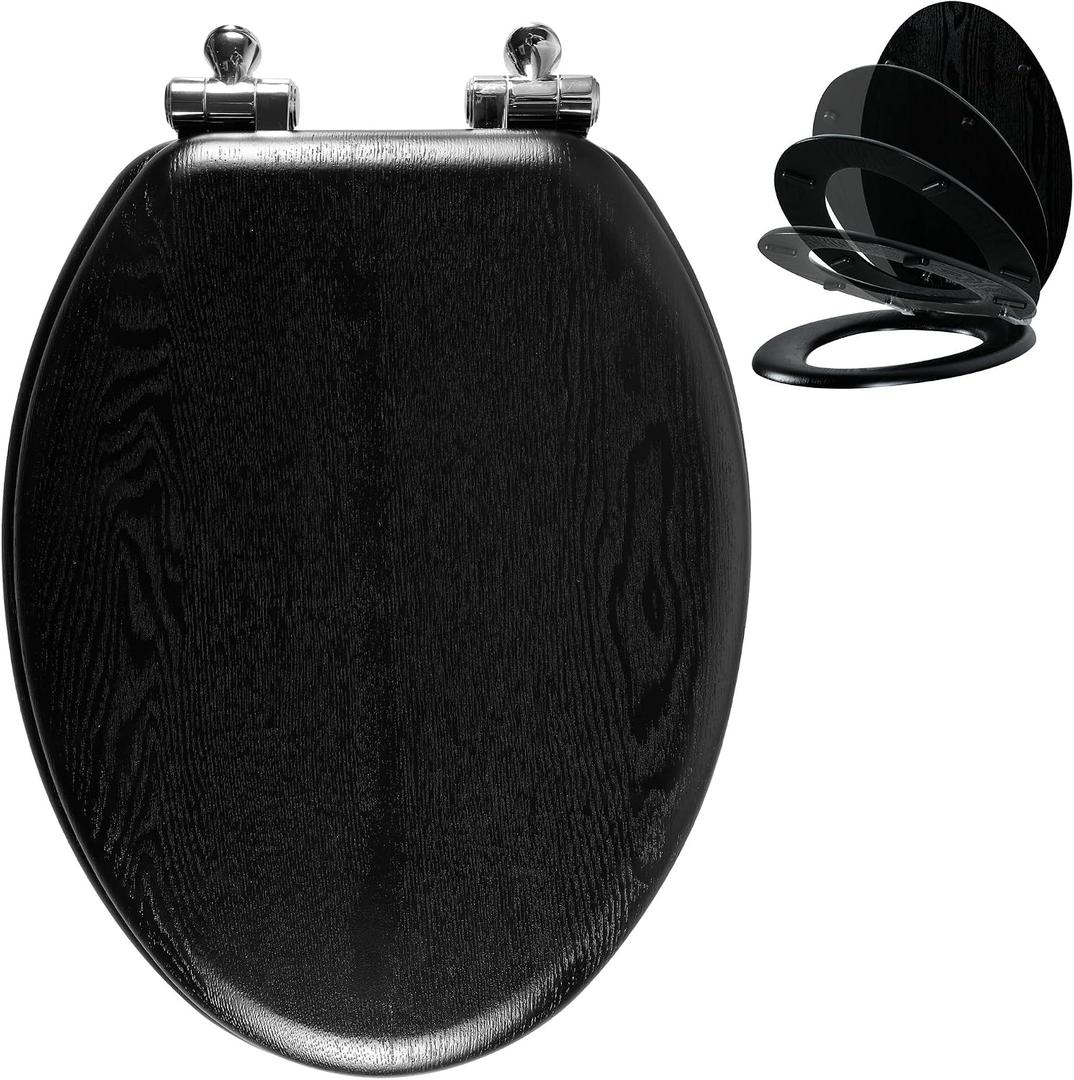 Angol Shiold Toilet Seat ELONGATED Black Wood Veneer 18.5“