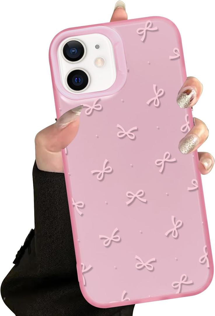 3 x Cute Bow Phone Case for iPhone 12/12 Pro Aesthetic Pink Bow Pattern Case Funda for Girls Women Girly Slim Fit TPU Shockproof Protective Cover for iPhone 12 6.1 Inch