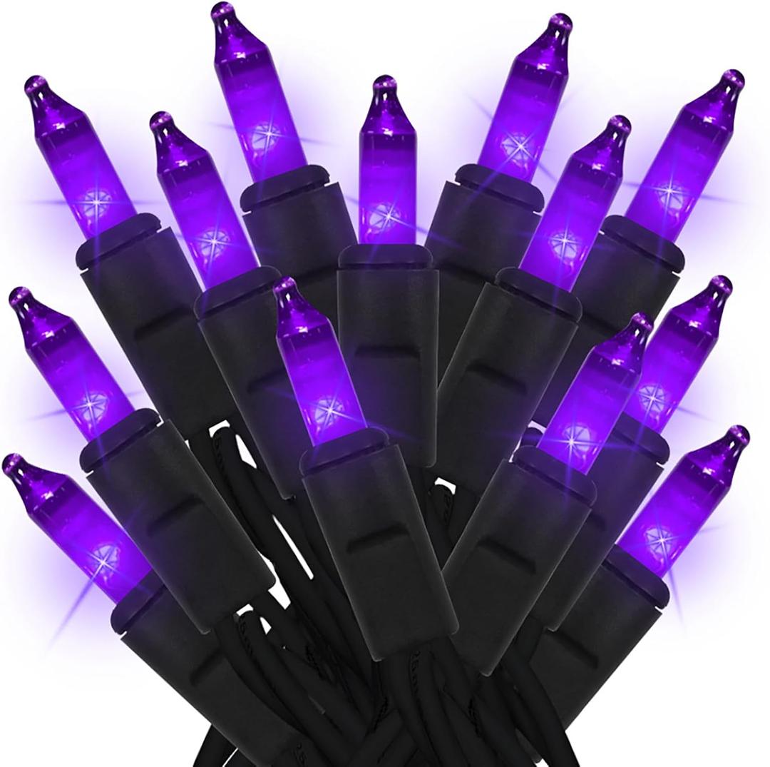 New Upgraded Purple Halloween Lights - 35 Count Classic Mini Christmas String Lights with Purple LED Bulbs for Tree, Crafts, Indoor and Outdoor Use, UL Certified, Connectable, 8.5 Feet Black Wire