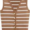 NALANISA Women's Trendy Striped Sweater Vest V Neck Sleeveless Button Up Tank Tops Y2k Shirts Casual Business Summer Outfits (XL)