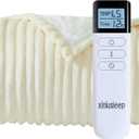 Heated Blanket Electric Blanket 62"x84", Soft Flannel Sherpa Electric Throw with 5 Heating Level & 12 Times Setting, Heated Throw with Overheating Protection, Machine Washable (Beige)