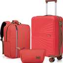 Carry On Luggage Set 22x14x9 Airline Approved Luggage Sets 3 Piece,Suitcases with Wheels,ABS Hard Case Luggage with TSA Lock Spinner Wheels(20 Inch,BP/TB) (Red)