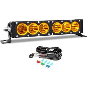 Willpower 12 inch Single Row Amber LED Light Bar 60W 4x4 Off Road Light Bar Flood Beam LED Work Light Truck UTV 4x4 Cars SUVs ATVs Boats Fog Driving Light with Wiring Harness kit