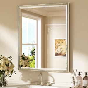 Keonjinn 30" x 36" Brushed Nickel Bathroom Mirrors for Over Sink, Rectangle
Aluminum Alloy Frame, Safe Tempered Glass with Beveled Edge, French Cleat, Silver Vanity Wall Mirror(Vertical/Horizontal)