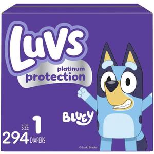 Luvs Size 1 Baby Diapers, Platinum Protection Bluey Diapers for Day & Night, Size 1, 294 Count 